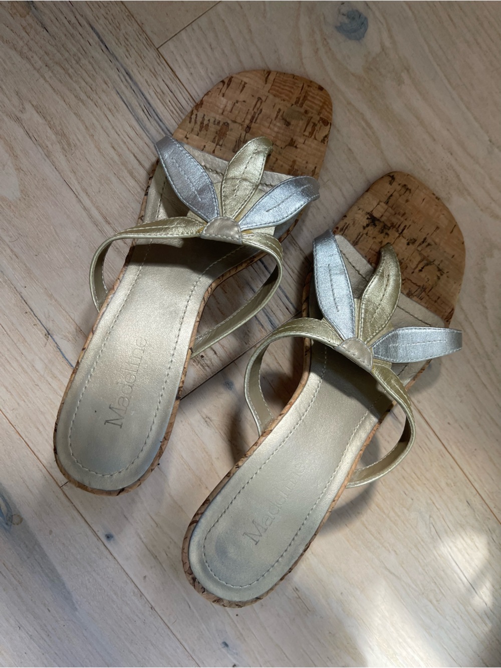 Metallic Gold & Silver Floral Slide Sandals by Madeline size 6.5M